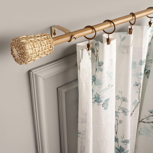 Beige Extendable Curtain Pole | 19mm | Cane Wrap Finials | 61-366cm