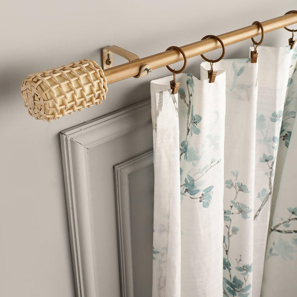 Beige Extendable Curtain Pole | 19mm | Cane Wrap Finials | 61-366cm