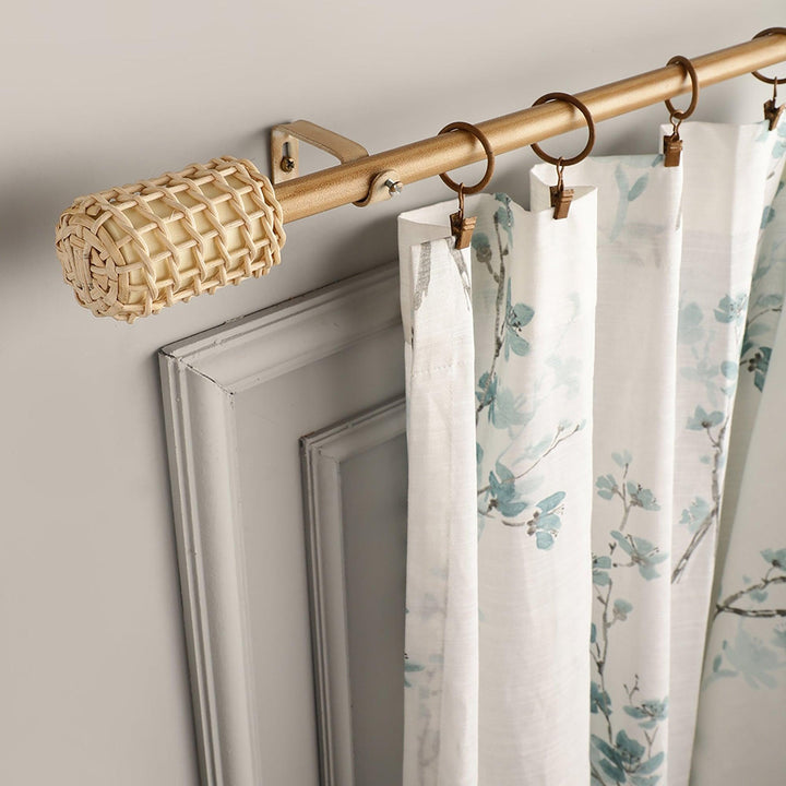 Beige Extendable Curtain Pole | 19mm | Cane Wrap Finials | 61-366cm