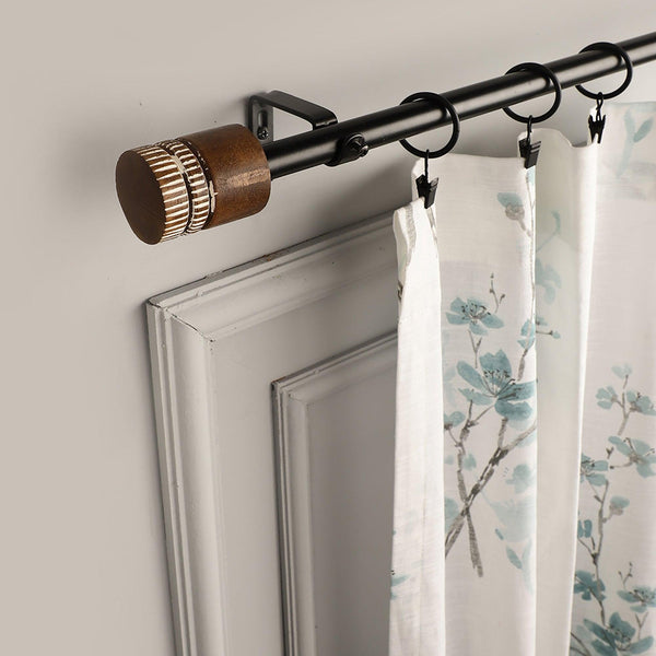 Black Extendable Curtain Pole | 19mm | Wooden & Metal Finials | 61-366cm