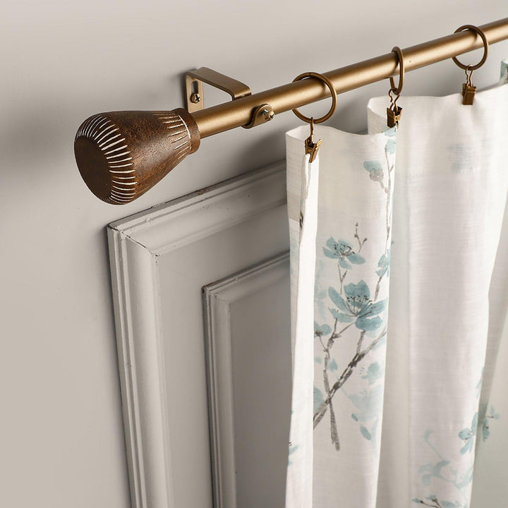 Gold Extendable Curtain Pole | 19mm | Wooden Finials | 61-366cm