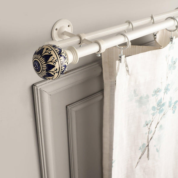 Cream & Blue Double Curtain Pole | Ball Finials | Rustproof | 25KG Load | Classic Style
