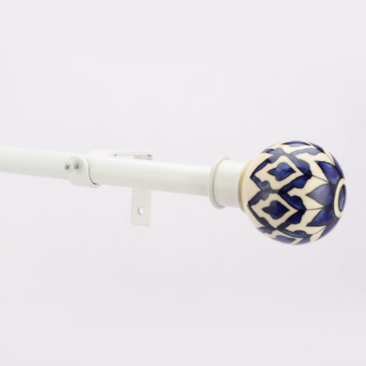 White Extendable Curtain Pole | 19mm | Moroccan Ceramic Finials | 61-366cm
