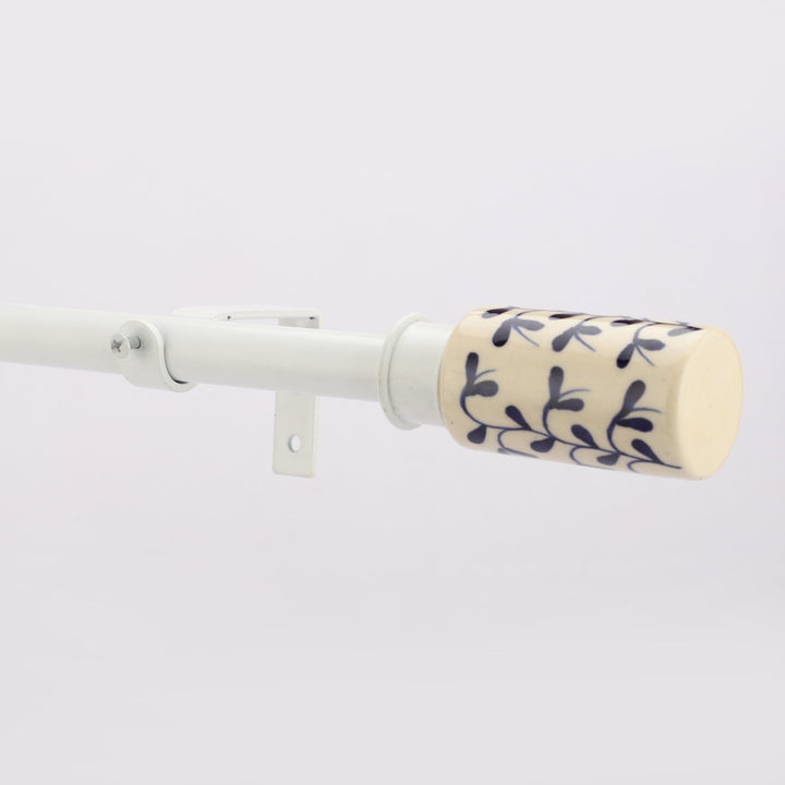 White Extendable Curtain Pole | 19mm | Hand-Painted Floral Finials | 61-366cm