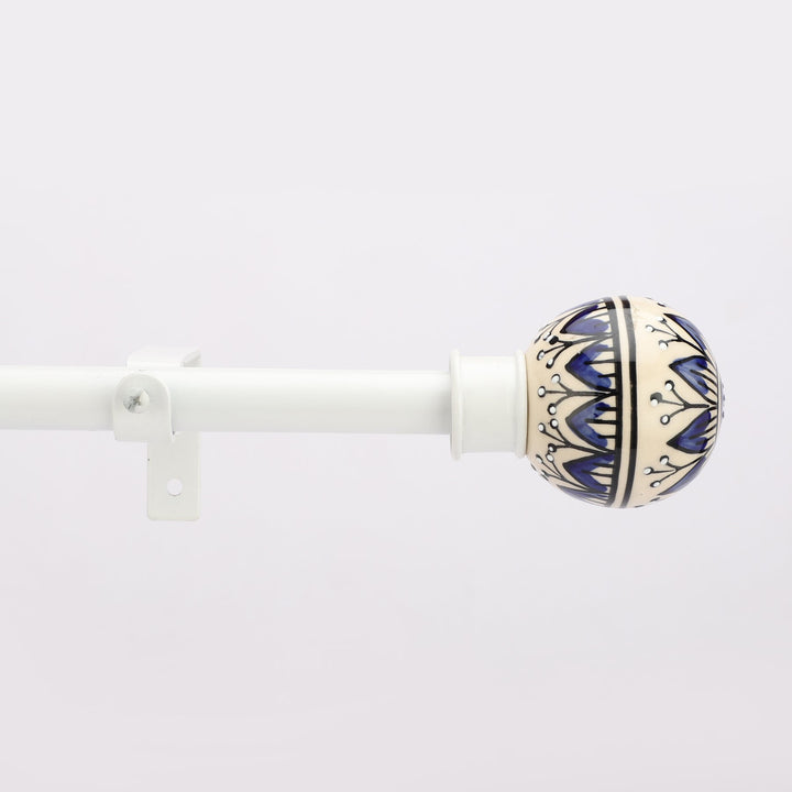 White Extendable Curtain Pole | 19mm | Moroccan Ceramic Finials | 61-366cm