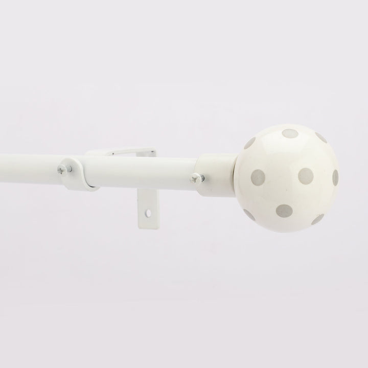 White Extendable Curtain Pole | 19mm | Polka Dot Finials | 61-366cm