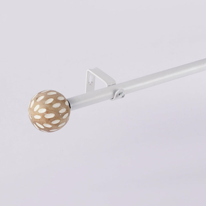 White Extendable Curtain Pole | Patterned Wooden Finials | 61-366cm