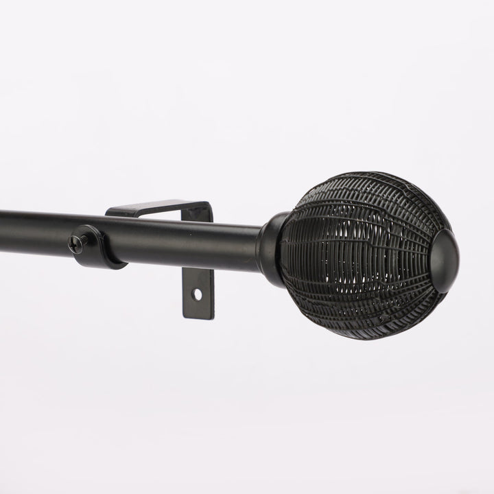 Black Extendable Curtain Pole | 19mm | Textured Metal Finials | 61-366cm