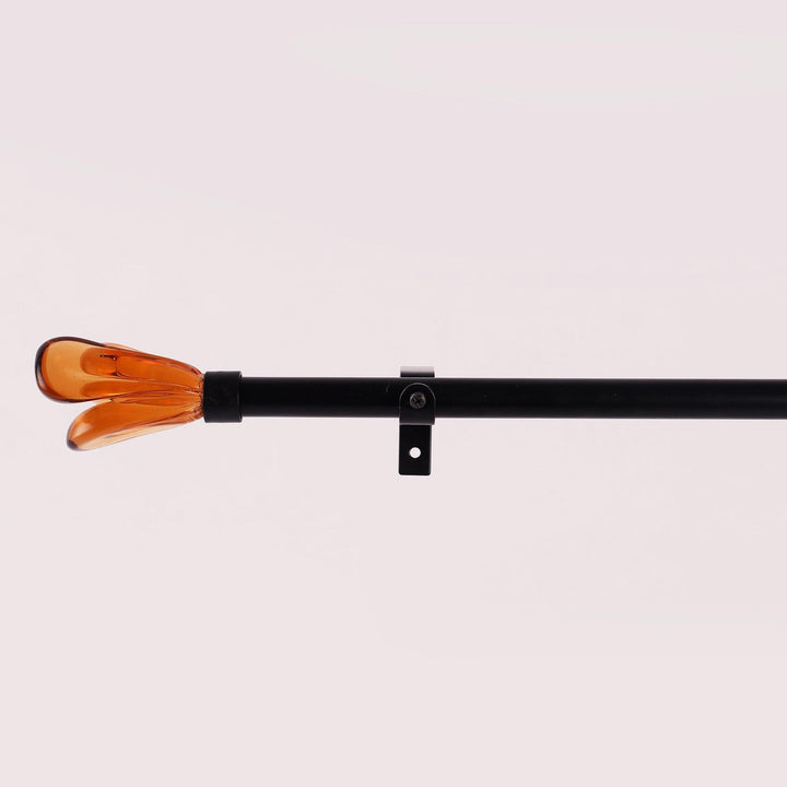 Black Extendable Telescopic Curtain Pole | Rod With Amber Floral Finials | 61-366cm