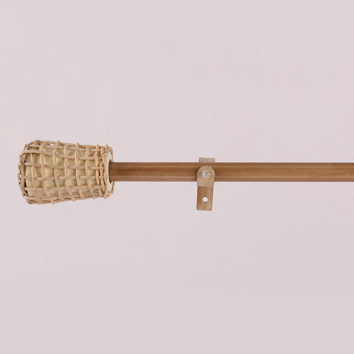 Beige Extendable Curtain Pole | 19mm | Cane Wrap Finials | 61-366cm