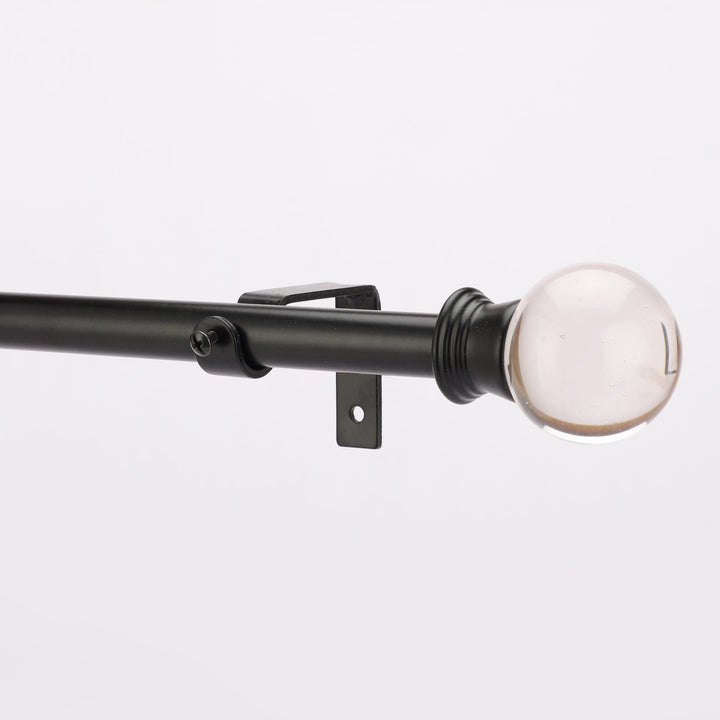 Black Extendable Curtain Pole | 19mm | Glass Ball Finials | 61-366cm