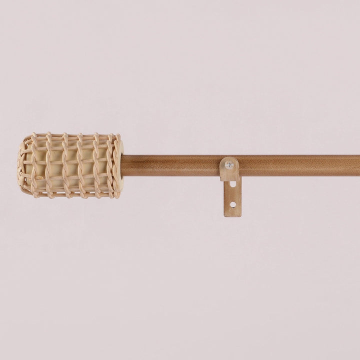 Beige Extendable Curtain Pole | 19mm | Cane Wrap Finials | 61-366cm