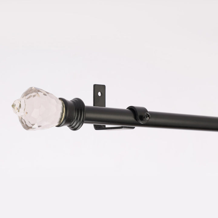 Black Extendable Curtain Pole | 19mm | Crystal Glass Finials | 61-366cm