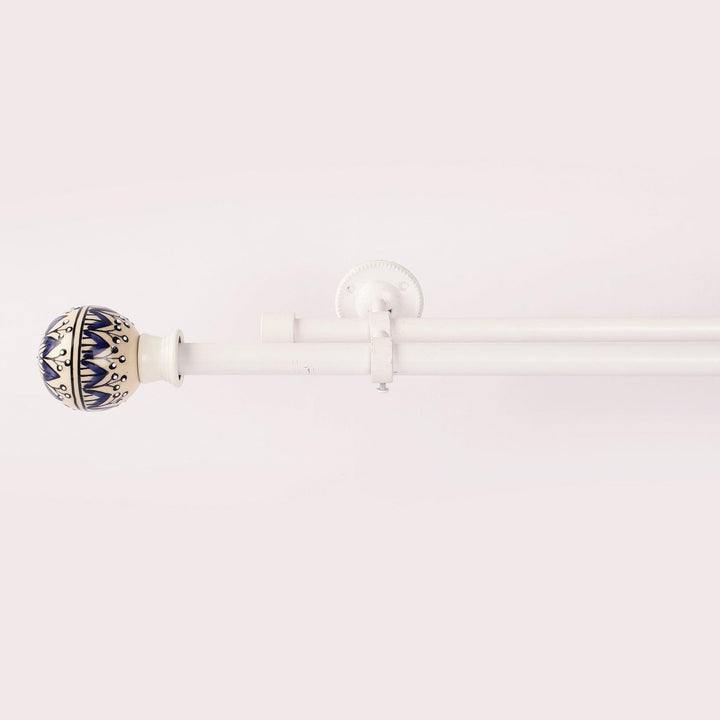 Cream & Blue Double Curtain Pole | Ball Finials | Rustproof | 25KG Load | Classic Style