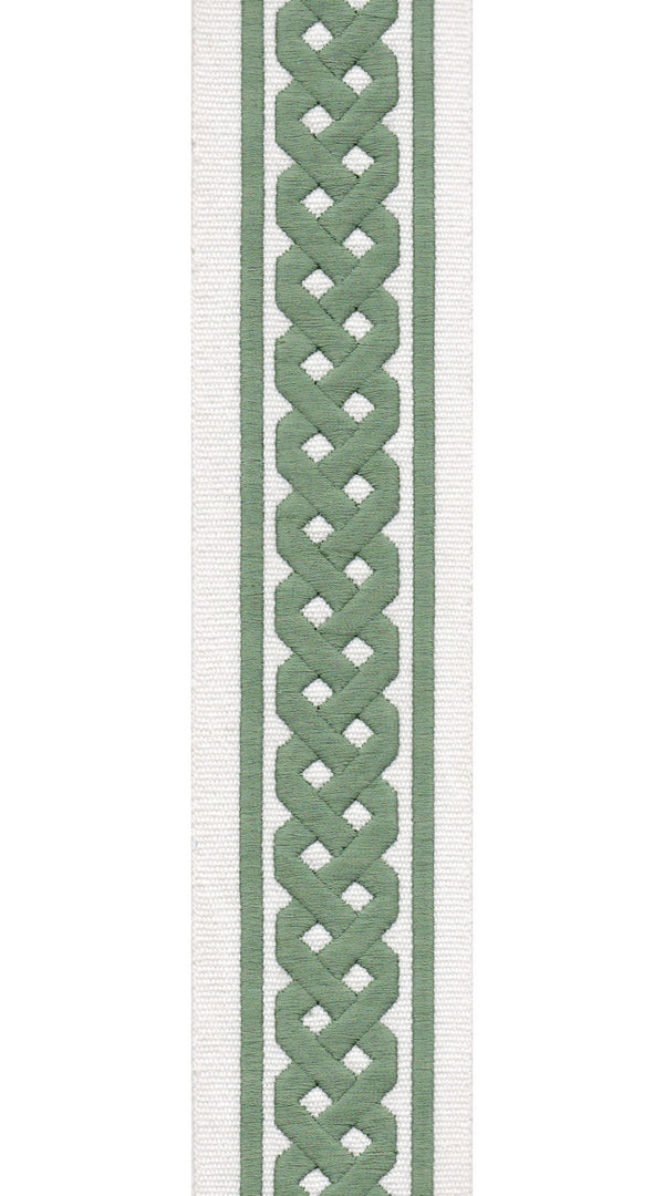 Braid Pattern Cotton Canvas Trim | 2.5 Inch / 6.35cm Plait Border Tape | By The Metre Ivory Green