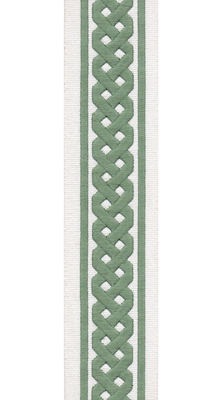 Braid Pattern Cotton Canvas Trim | 2.5 Inch / 6.35cm Plait Border Tape | By The Metre Ivory Green