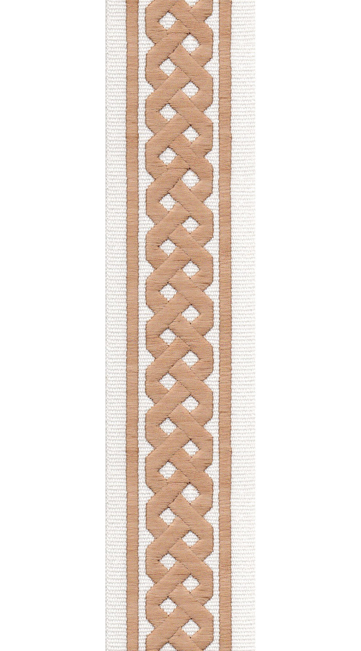 Braid Pattern Cotton Canvas Trim | 2.5 Inch / 6.35cm Plait Border Tape | By The Metre Ivory Copper