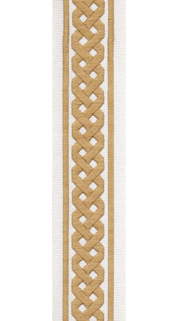 Braid Pattern Cotton Canvas Trim | 2.5 Inch / 6.35cm Plait Border Tape | By The Metre Ivory Gold