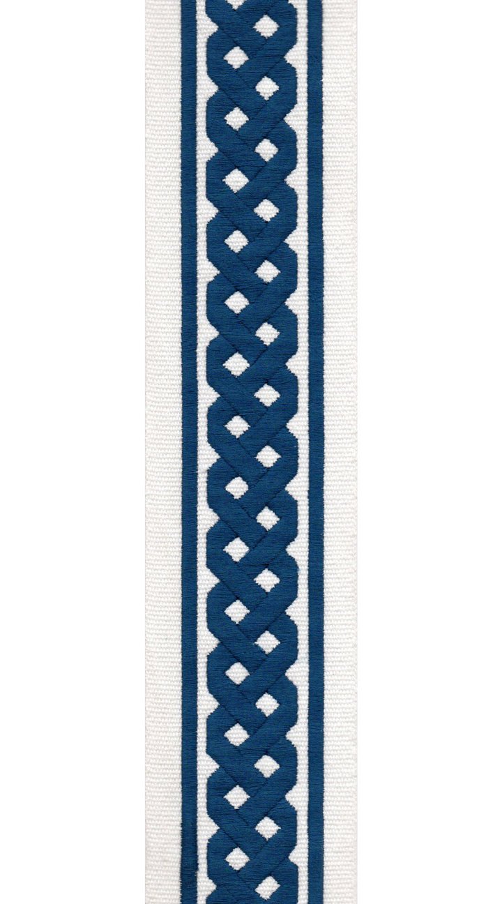Braid Pattern Cotton Canvas Trim | 2.5 Inch / 6.35cm Plait Border Tape | By The Metre Ivory Navy