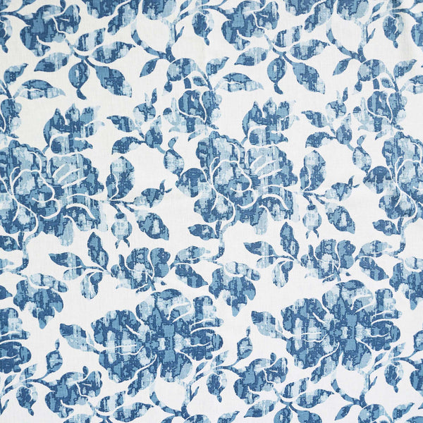 Floral Print Linen Fabric | 5 Colourways | Medium Weight | Curtains, Blinds & Crafts | By the Metre Ivory - Navy