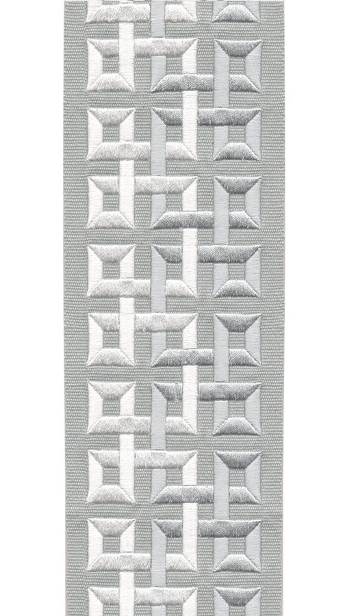 Geometric Embroidered Trim | 10cm Wide | Modern Design for Curtains, Cushions & Crafts | By the Metre Sterling Grey - Kora