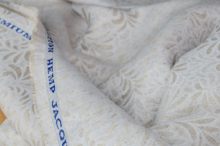Organic Hemp Fabric - Floral Jacquard | Natural | Textured Weave | 145gsm
