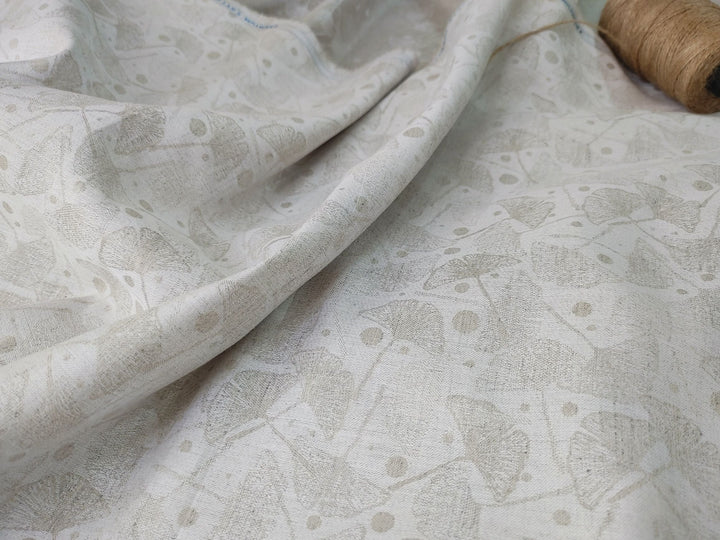 Ginkgo Leaf Jacquard Hemp Fabric | Natural | Organic | 145gsm | 147cm Wide