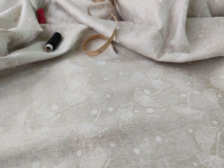 Ginkgo Leaf Jacquard Hemp Fabric | Natural | Organic | 145gsm | 147cm Wide