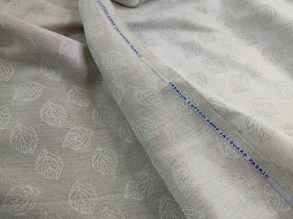 Organic Hemp Fabric - Leaf Jacquard | Natural | Textured Weave | 145gsm