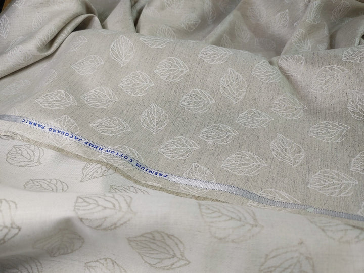 Organic Hemp Fabric - Leaf Jacquard | Natural | Textured Weave | 145gsm