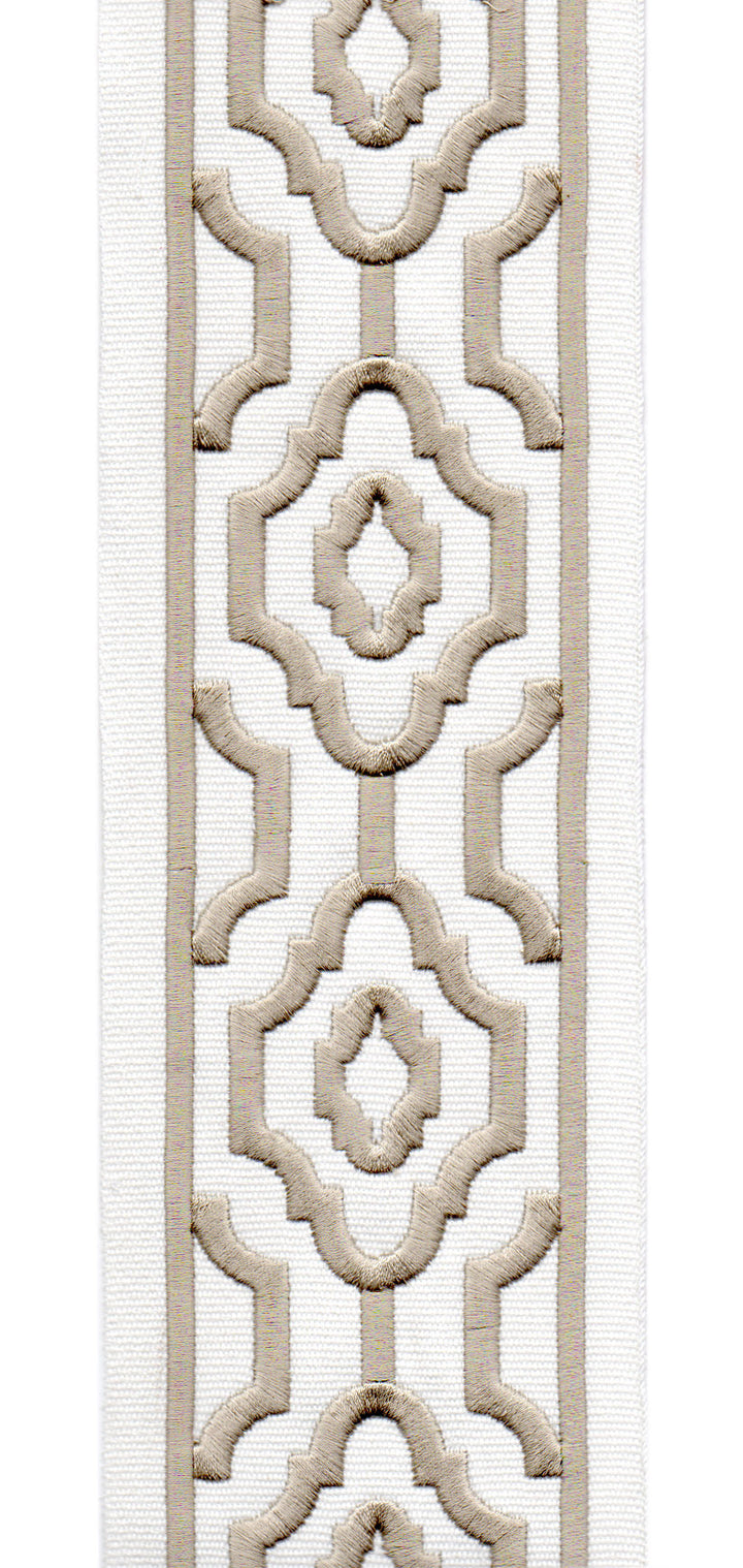 Geometric Embroidered Trim | 10cm Wide Cotton Canvas | Modern Moroccan Design for Curtains, Cushions & Crafts | By the Metre