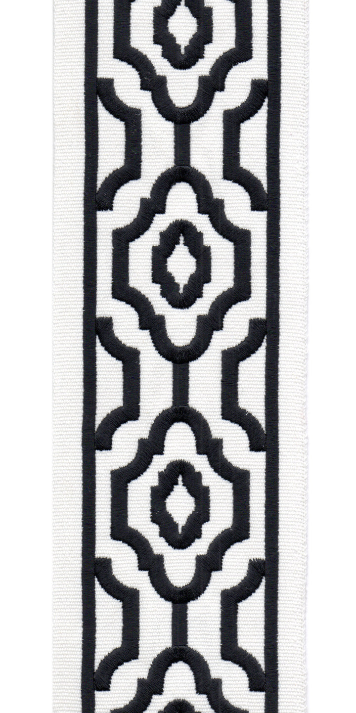 Geometric Embroidered Trim | 10cm Wide Cotton Canvas | Modern Moroccan Design for Curtains, Cushions & Crafts | By the Metre