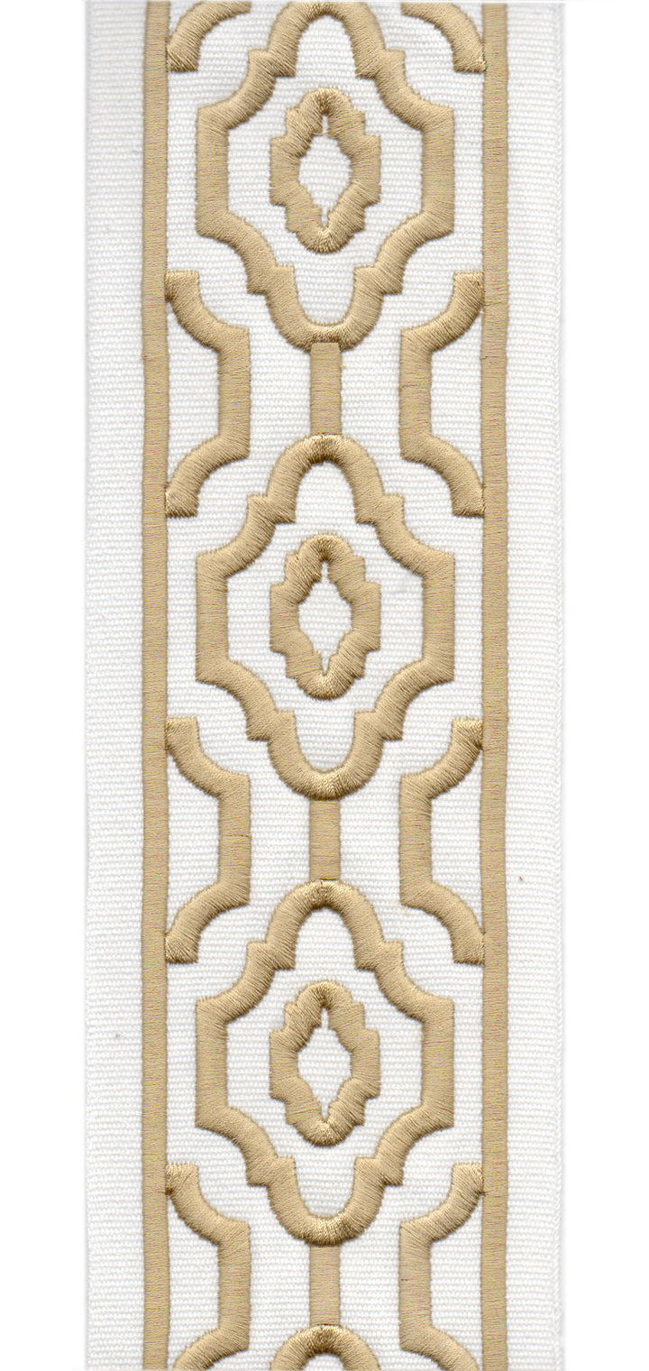 Geometric Embroidered Trim | 10cm Wide Cotton Canvas | Modern Moroccan Design for Curtains, Cushions & Crafts | By the Metre
