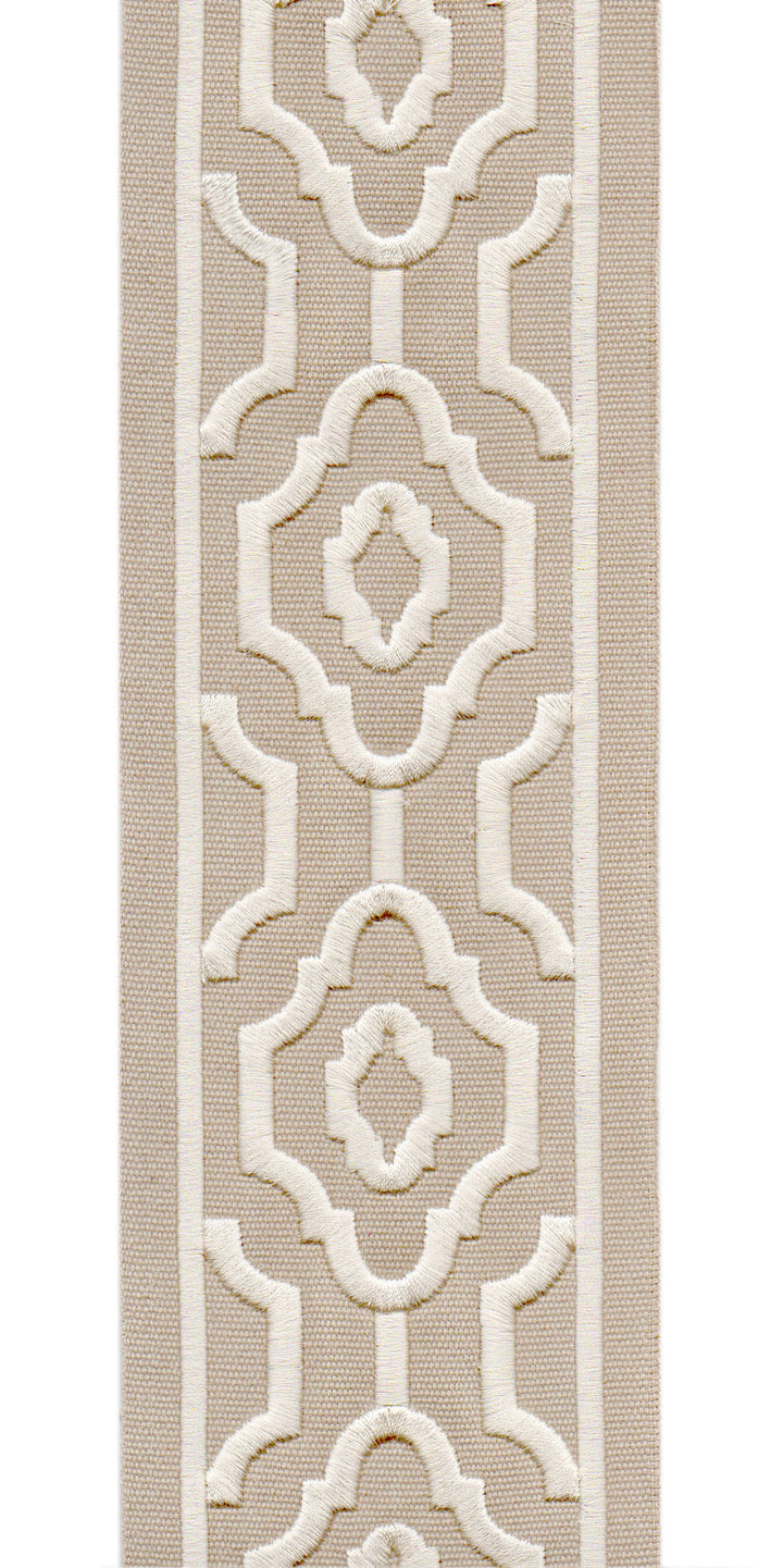 Geometric Embroidered Trim | 10cm Wide Cotton Canvas | Modern Moroccan Design for Curtains, Cushions & Crafts | By the Metre