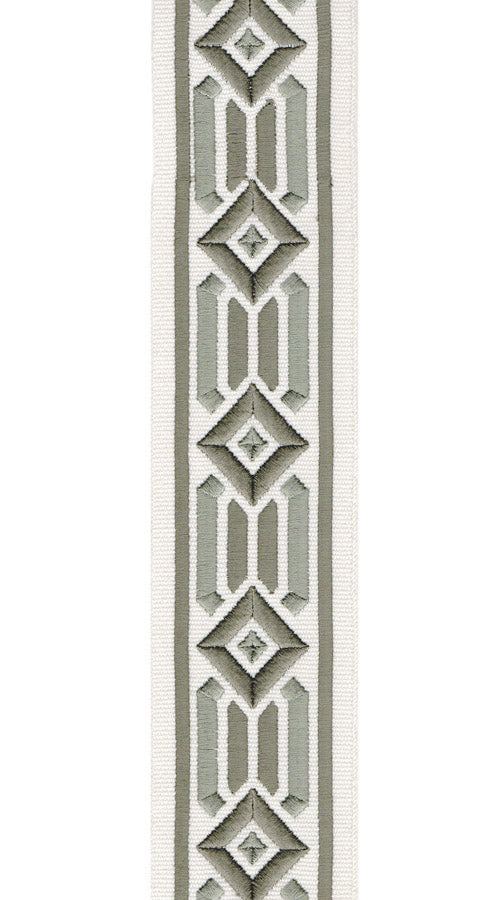Geometric Embroidered Trim | 6cm Wide Cotton Canvas | Modern Design for Curtains, Cushions & Crafts | By the Metre Ivory Khaki