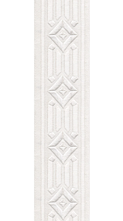 Geometric Embroidered Trim | 6cm Wide Cotton Canvas | Modern Design for Curtains, Cushions & Crafts | By the Metre Ivory White