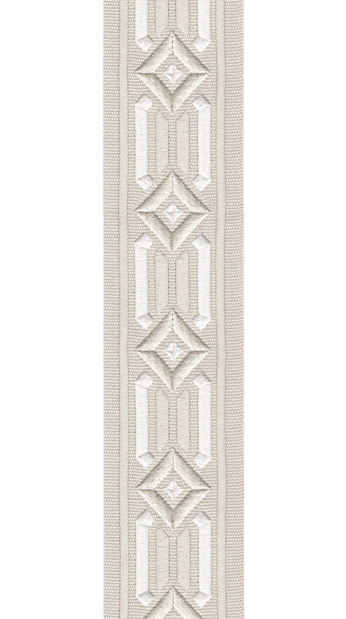 Geometric Embroidered Trim | 6cm Wide Cotton Canvas | Modern Design for Curtains, Cushions & Crafts | By the Metre Palegrey Cream