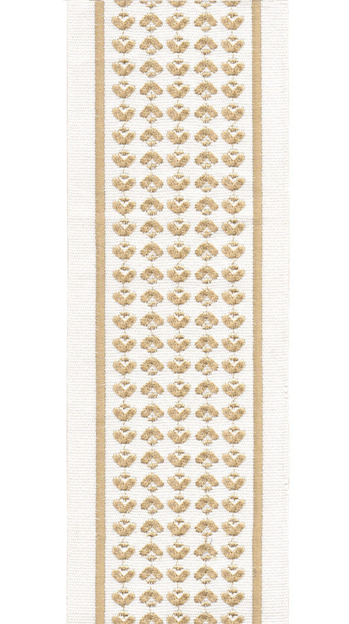 Embroidered Flame Stitch Trim | 10cm Wide Cotton Canvas | Boho Design for Curtains, Cushions & Crafts Ivory Gold