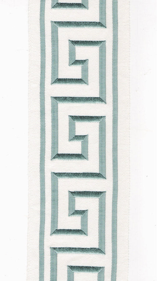 Greek Key Embroidered Trim | 10cm Wide Cotton Canvas | Classic Design for Curtains, Cushions & Crafts | By the Metre Ivory Spa