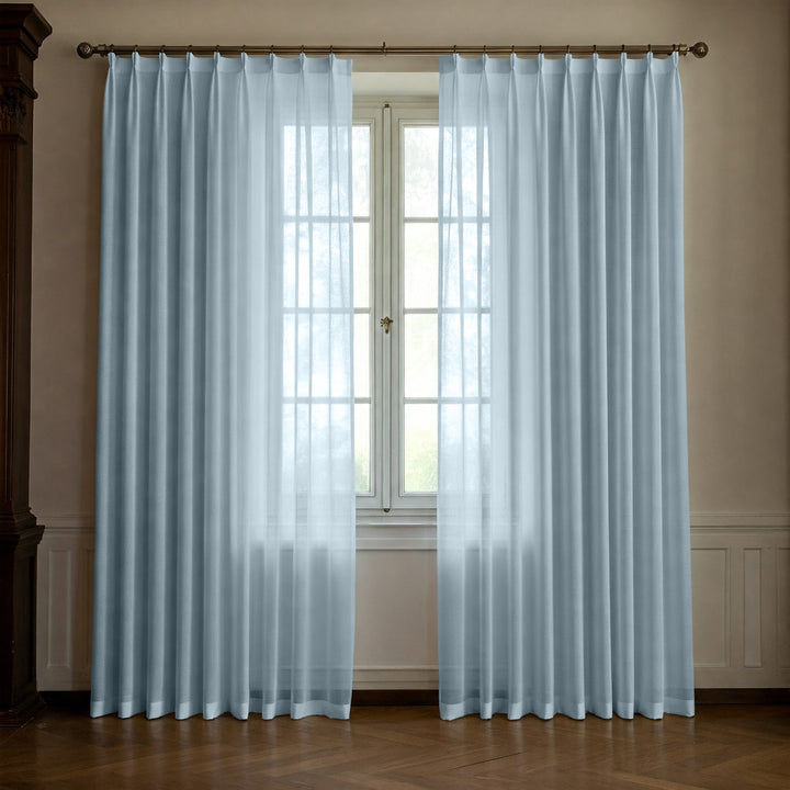 Light Blue Linen Sheer Curtains - Triple Pinch Pleat - Made to Measure