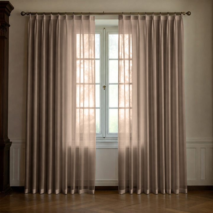 Light Brown Linen Sheer Curtains - Triple Pinch Pleat - Made to Measure