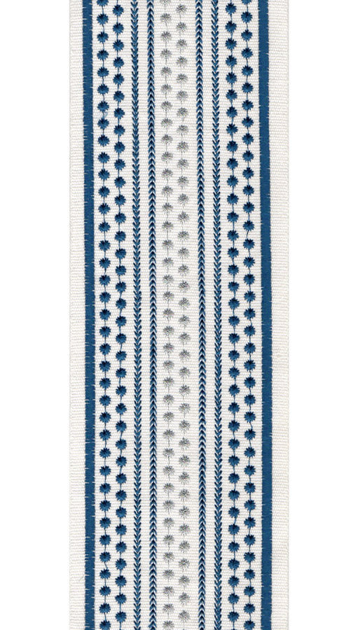 Embroidered Spot Stitch Trim | 10cm Wide Cotton Canvas | Decorative Trim for Curtains, Cushions & Crafts | By the Metre Ivory Navy
