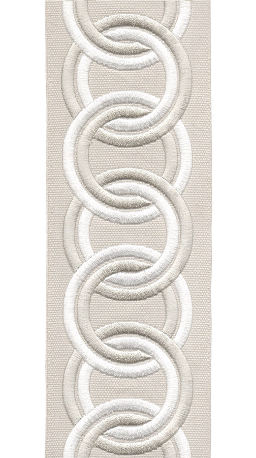 Circle Trim | Embroidered Chain Link Design | 10cm Wide Cotton Canvas | Curtains, Cushions & Crafts | By the Metre Palegrey Bone