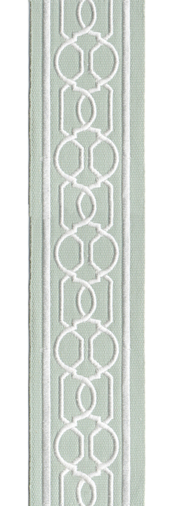 Embroidered Trim | 6cm Wide | Geometric Chain Pattern | Green, Red, Beige & More | Upholstery, Crafts & Curtains Aqua White