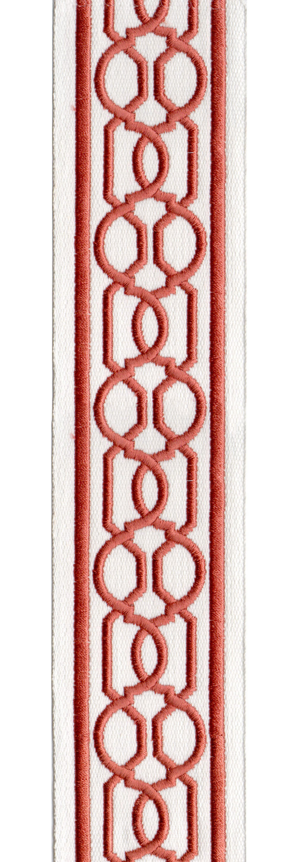 Embroidered Trim | 6cm Wide | Geometric Chain Pattern | Green, Red, Beige & More | Upholstery, Crafts & Curtains Ivory Coral