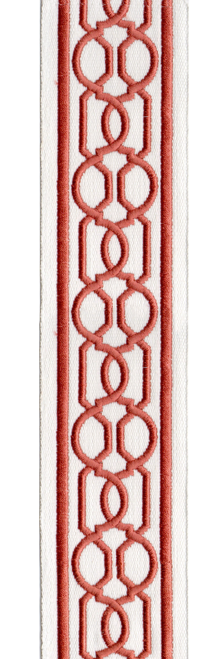 Embroidered Trim | 6cm Wide | Geometric Chain Pattern | Green, Red, Beige & More | Upholstery, Crafts & Curtains Ivory Coral