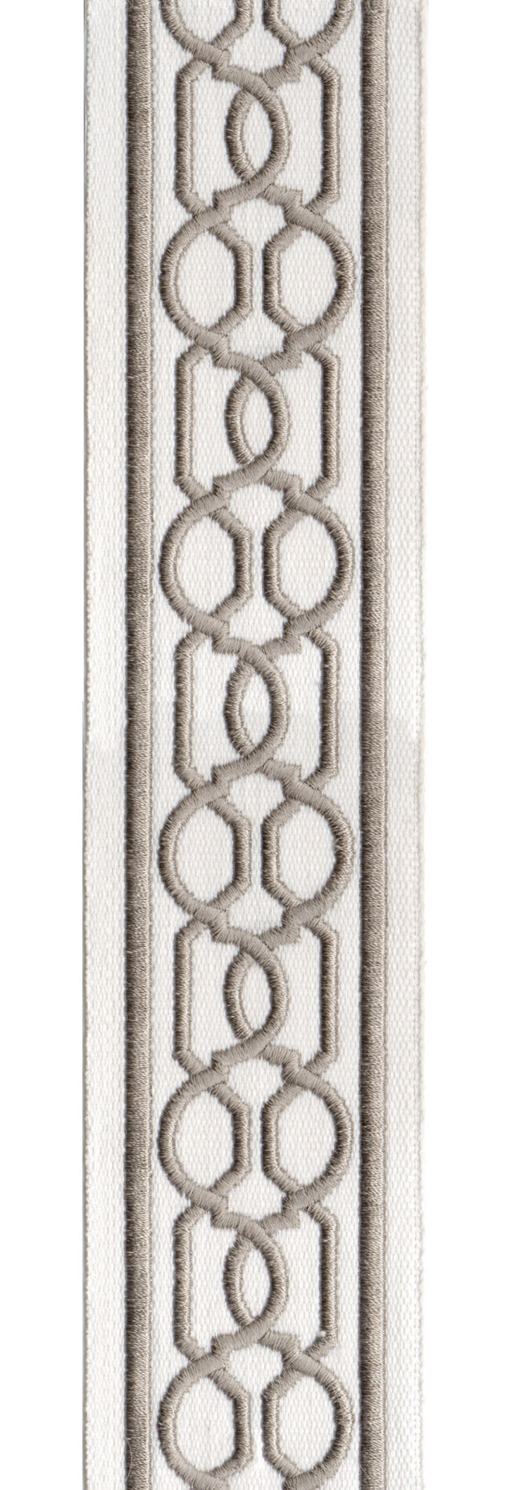 Embroidered Trim | 6cm Wide | Geometric Chain Pattern | Green, Red, Beige & More | Upholstery, Crafts & Curtains Ivory Fog