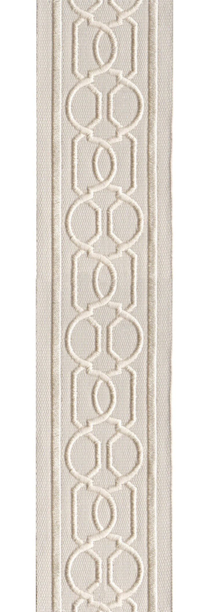 Embroidered Trim | 6cm Wide | Geometric Chain Pattern | Green, Red, Beige & More | Upholstery, Crafts & Curtains Palegrey Cream