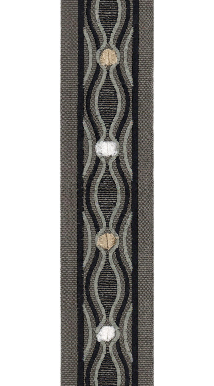 Wavy Pattern Cotton Canvas Trim | 2.5 Inch / 6.35cm Detailed Border Tape | By The Metre Charcoal Black