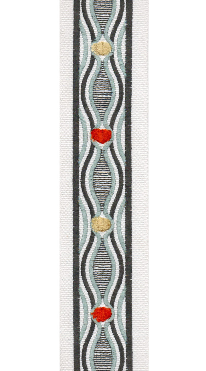 Wavy Pattern Cotton Canvas Trim | 2.5 Inch / 6.35cm Detailed Border Tape | By The Metre Ivory Ash Multi